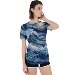 Waves Storm Sea Moon Landscape Perpetual Short Sleeve T-shirt