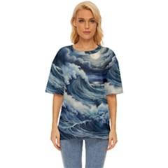 Waves Storm Sea Moon Landscape Oversized Basic T-shirt