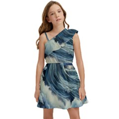 Waves Storm Sea Moon Landscape Kids  One Shoulder Party Dress