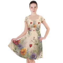 Heart Flowers Plant Cap Sleeve Midi Dress by Bedest