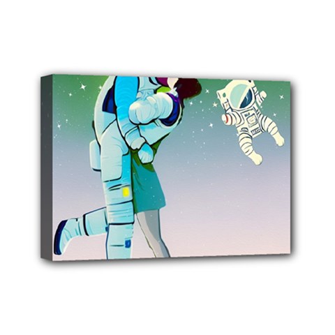 Astronaut Kiss Space Baby Mini Canvas 7  X 5  (stretched) by Bedest