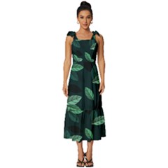 Foliage Tie-strap Tiered Midi Chiffon Dress
