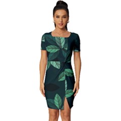 Foliage Fitted Knot Split End Bodycon Dress
