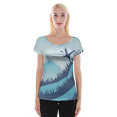 Swan Flying Bird Wings Waves Grass Cap Sleeve Top