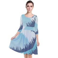 Swan Flying Bird Wings Waves Grass Quarter Sleeve Waist Band Dress by Bedest