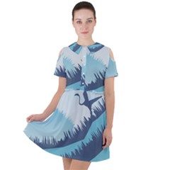 Swan Flying Bird Wings Waves Grass Short Sleeve Shoulder Cut Out Dress  by Bedest