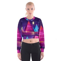 Egyptian Pyramids Night Landscape Cartoon Cropped Sweatshirt