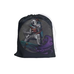 Illustration Astronaut Cosmonaut Paying Skateboard Sport Space With Astronaut Suit Drawstring Pouch (large) by Ndabl3x