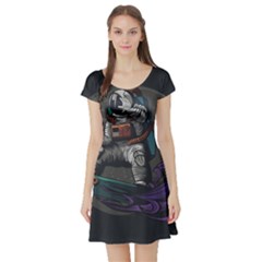 Illustration Astronaut Cosmonaut Paying Skateboard Sport Space With Astronaut Suit Short Sleeve Skater Dress by Ndabl3x