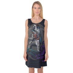 Illustration Astronaut Cosmonaut Paying Skateboard Sport Space With Astronaut Suit Sleeveless Satin Nightdress by Ndabl3x