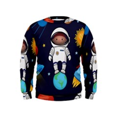 Boy Spaceman Space Rocket Ufo Planets Stars Kids  Sweatshirt by Ndabl3x