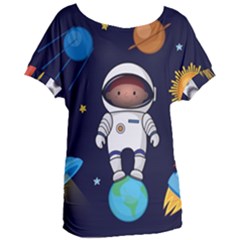 Boy Spaceman Space Rocket Ufo Planets Stars Women s Oversized T-shirt by Ndabl3x