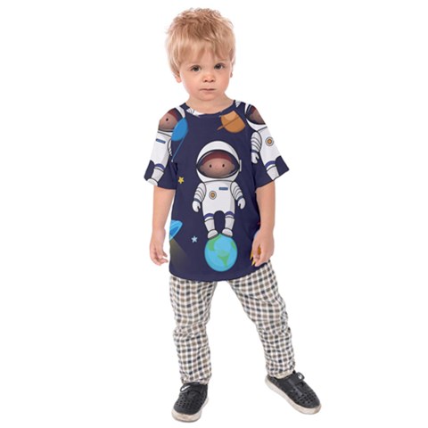 Boy Spaceman Space Rocket Ufo Planets Stars Kids  Raglan T-shirt by Ndabl3x