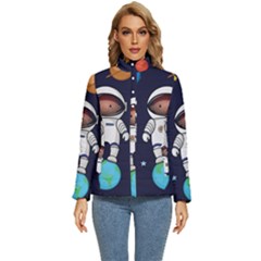 Boy Spaceman Space Rocket Ufo Planets Stars Women s Puffer Bubble Jacket Coat by Ndabl3x