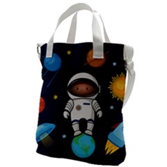 Boy Spaceman Space Rocket Ufo Planets Stars Canvas Messenger Bag by Ndabl3x