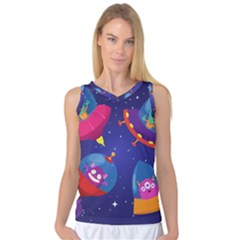 Cartoon Funny Aliens With Ufo Duck Starry Sky Set Women s Basketball Tank Top by Ndabl3x