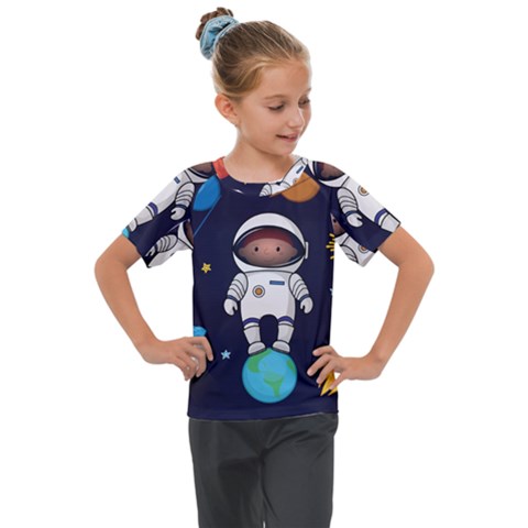 Boy Spaceman Space Rocket Ufo Planets Stars Kids  Mesh Piece T-shirt by Ndabl3x