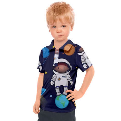 Boy Spaceman Space Rocket Ufo Planets Stars Kids  Polo T-shirt by Ndabl3x