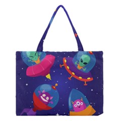 Cartoon Funny Aliens With Ufo Duck Starry Sky Set Medium Tote Bag by Ndabl3x