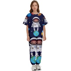 Boy Spaceman Space Rocket Ufo Planets Stars Kids  T-shirt And Pants Sports Set