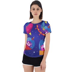 Cartoon Funny Aliens With Ufo Duck Starry Sky Set Back Cut Out Sport T-shirt by Ndabl3x