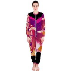 Astronaut Spacesuit Standing Surfboard Surfing Milky Way Stars Onepiece Jumpsuit (ladies) by Ndabl3x
