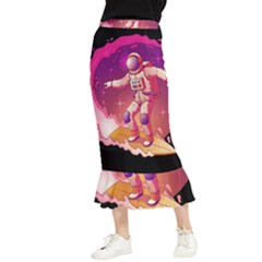 Astronaut Spacesuit Standing Surfboard Surfing Milky Way Stars Maxi Fishtail Chiffon Skirt by Ndabl3x