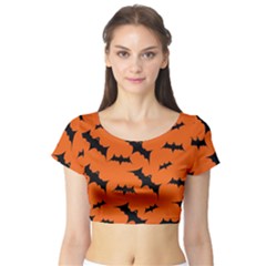 Halloween Card With Bats Flying Pattern Short Sleeve Crop Top by Hannah976