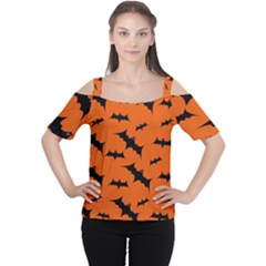 Halloween Card With Bats Flying Pattern Cutout Shoulder T-shirt