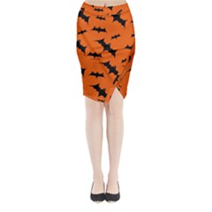 Halloween Card With Bats Flying Pattern Midi Wrap Pencil Skirt by Hannah976
