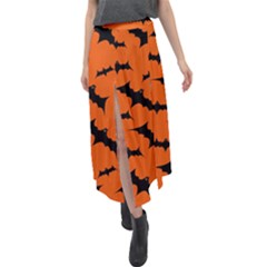 Halloween Card With Bats Flying Pattern Velour Split Maxi Skirt