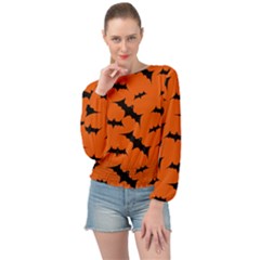 Halloween Card With Bats Flying Pattern Banded Bottom Chiffon Top