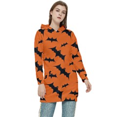 Halloween Card With Bats Flying Pattern Women s Long Oversized Pullover Hoodie by Hannah976