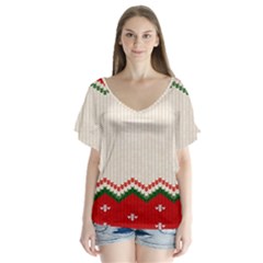 Merry Christmas Happy New Year V-neck Flutter Sleeve Top by artworkshop