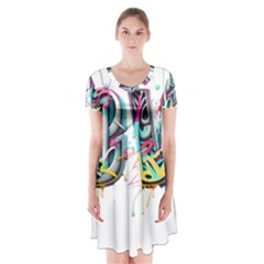 Graffiti Love Short Sleeve V-neck Flare Dress by essentialimage