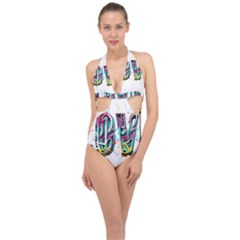 Graffiti Love Halter Front Plunge Swimsuit by essentialimage