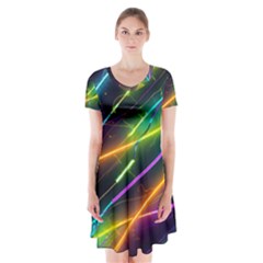 Vibrant Neon Dreams Short Sleeve V-neck Flare Dress by essentialimage