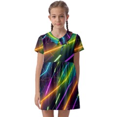 Vibrant Neon Dreams Kids  Asymmetric Collar Dress by essentialimage