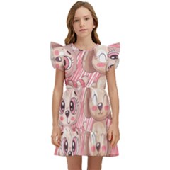 Dog Cat Animal Pet Heart Love Kids  Winged Sleeve Dress by Sarkoni