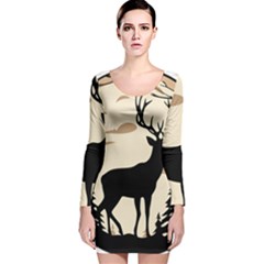 Deer Wildlife Long Sleeve Velvet Bodycon Dress