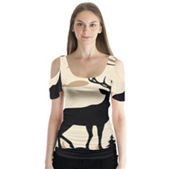 Deer Wildlife Butterfly Sleeve Cutout T-shirt 