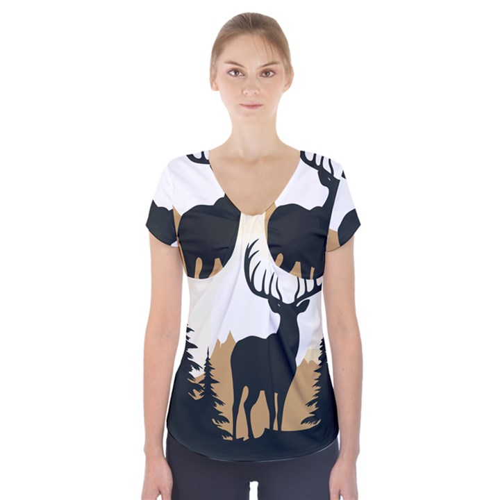 Deer Wildlife Nature Short Sleeve Front Detail Top