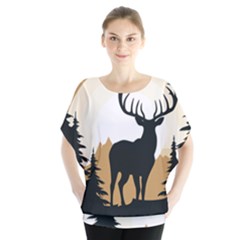 Deer Wildlife Nature Batwing Chiffon Blouse