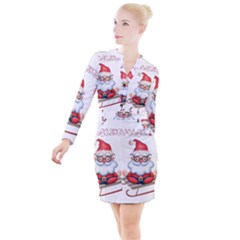 Santa Glasses Yoga Chill Vibe Button Long Sleeve Dress