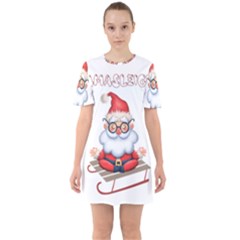 Santa Glasses Yoga Chill Vibe Sixties Short Sleeve Mini Dress