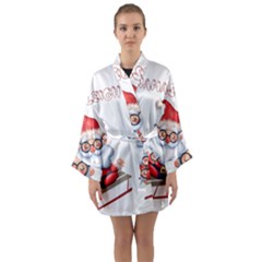 Santa Glasses Yoga Chill Vibe Long Sleeve Satin Kimono