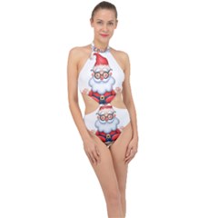 Santa Glasses Yoga Chill Vibe Halter Side Cut Swimsuit