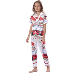 Santa Glasses Yoga Chill Vibe Kids  Satin Short Sleeve Pajamas Set