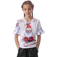 Santa Glasses Yoga Chill Vibe Kids  V-Neck Horn Sleeve Blouse