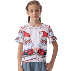 Santa Glasses Yoga Chill Vibe Kids  Cuff Sleeve Scrunch Bottom T-Shirt